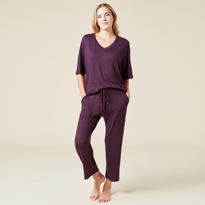 Dream Relaxed V-Neck with Capri Lounge Set - Fig