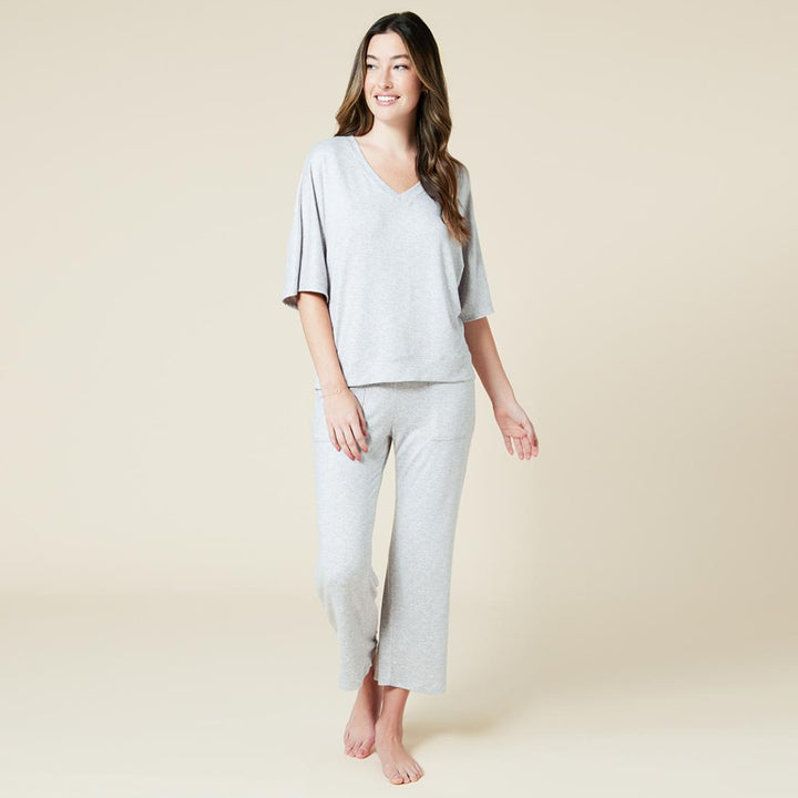 Dream Relaxed V-Neck with Capri Lounge Set - Heather Grey